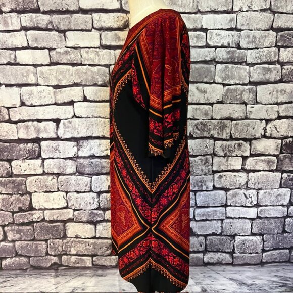 London Times Red, Black & Orange Half Sleeve Dress Size 6P - Picture 5 of 10
